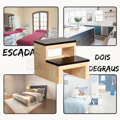 سلم خشبي للحمام للأطفال بلون أسود مطلي بالورنيش