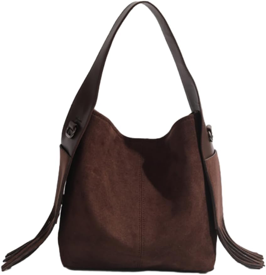Suede Bucket Bags for Women Slouchy Hobo Bags for Women Retro Satchel Tote Bag Suede Handbag Crossbody Bag for Travel Work