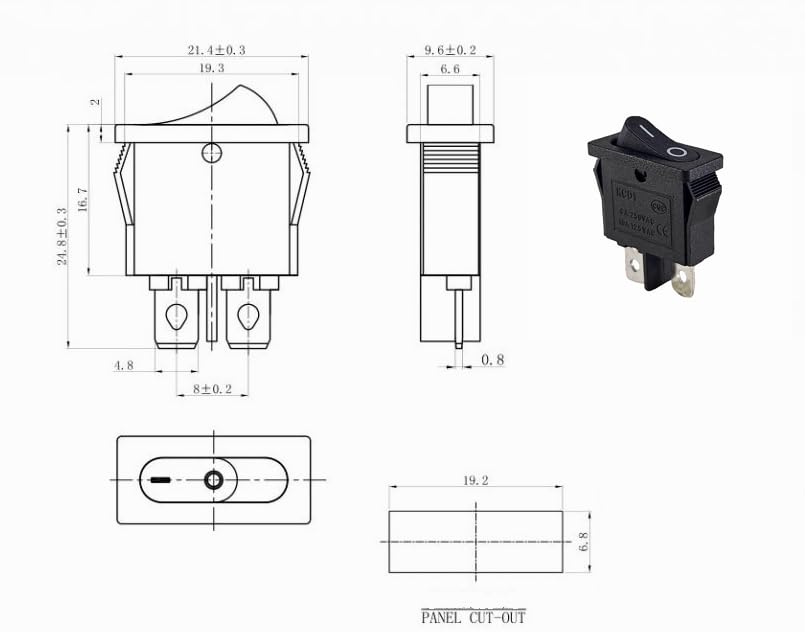 Mini Interruttore A Bilanciere LEVSEB ON/OFF 2 Pin – 6A 250V / 20A 12V DC/AC – Nero Non Illuminato - Foto 2