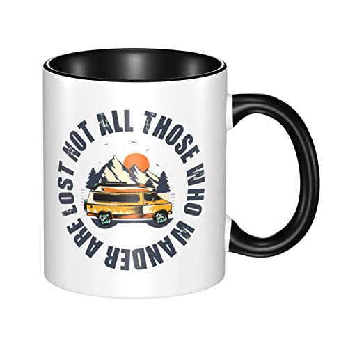 PAUPPY Not All Those Who Wander are Lost Gifts Black Coffee Mugs 11 Oz Tea Cups Coffee Cups for Cappuccino/Latte/Cereal/Yogurt/Beverage Birthday Gifts