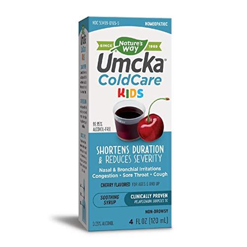 Nature s Way Umcka ColdCare Kids Cherry Syrup, For Cough | Congestion | Sore Throat, Clinically Proven, 4 FL Ounce (Packaging May Vary)