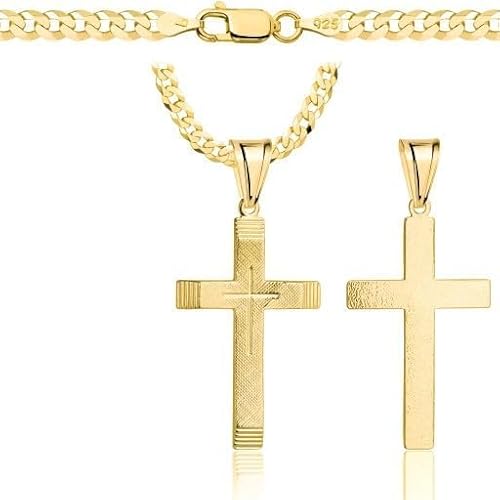 AMAR Goldkette Herren/Damen kreuzkette gold 925/585 60 cm Goldkette für herren 3,8mm Panzerung