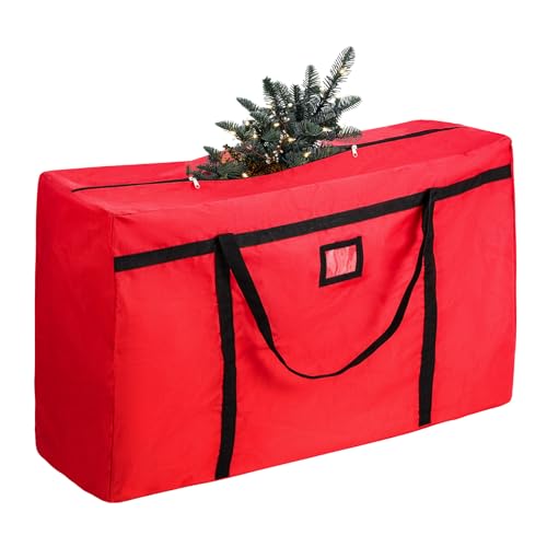 Image of Christmas Tree Storage Bag, Fits 4-5 Ft Artificial Trees, Red | Wide Dual-Zipper Opening, Reinforced Handles, Clear Label Pocket, Tear-Resistant 600D Oxford, Dust and Moisture Protection