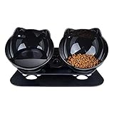 Pantula Cat Food Bowls Elevated Cat Bowls Tilted 15° Plastic Cat Dishes Double Raised Cat Bowl with...