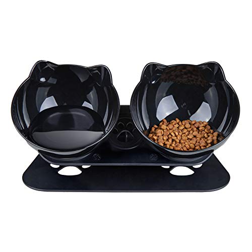 Pantula Cat Food Bowls Elevated Cat Bowls Tilted 15° Plastic Cat Dishes Double Raised Cat Bowl with Non-Slip Rubber Base Stand for Cats (Black) Pantula Cat Food Bowls Elevated Cat Bowls Tilted 15° Plastic Cat Dishes Double Raised Cat Bowl with Non-Slip Rubber Base Stand for Cats (Black)