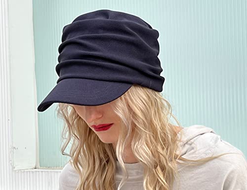 Hisshe Women Summer Knit Visor Beanie Newsboy Cabbie Beret Cap Daily Chemo Hat (Navy) #TOP2