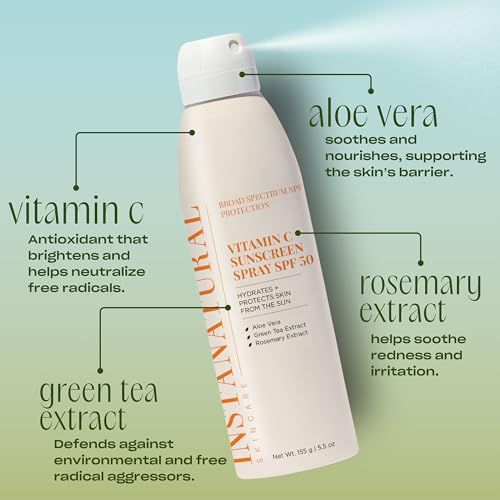 InstaNatural Skin Care Vitamin C SPF 50 Broad Spectrum Sunscreen Spray, Brightens & Hydrates, UVA, UVB Sun Protection Sunblock, with Aloe Vera & Botanicals, Aerosol Bottle, 5.5 Fl Oz - Thumbnail 3