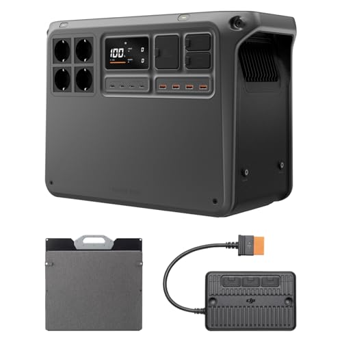 DJI Power 2000 tragbare Powerstation, 200W faltbares Solarpanel, 2048 Wh LFP-Akku, 3000 W Ausgangsleistung, in 45 Min. von 0% auf 80%, maximale Sicherheit, ultra-leise, Camping, Stromausfall
