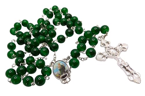 Westmon Works St Jude Rosary Glass Bead Catholic Gift Set with Patron Saint Holy Prayer Card