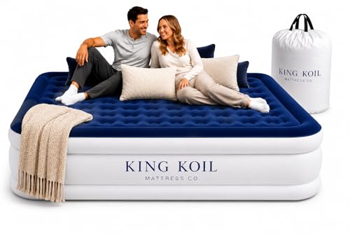 King Koil 20" Queen Air Mattress with Built-in High-Speed Pump - CNN Underscored Top Pick, Sleeps Like a Real Bed, Inflates in 2 Minutes, 600 lb Capacity for Guests, Camping, Home, 1-Year Warranty