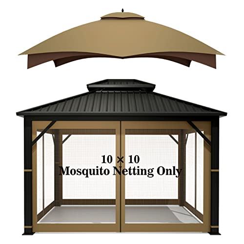 Hugline Outdoor Replacement Canopy Top Double Tier Gazebo Roof Cover For Lowe's Allen Roth 10X12 Gazebo #Gf-12S004B-1 (Khaki) + Gazebo Universal Replacement Mosquito Netting – Hugline 10' X 10' Outdoo #TOP16