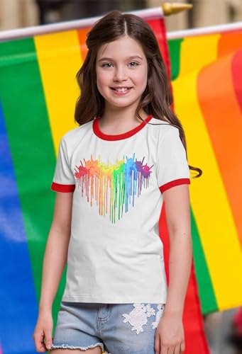 Image of Ithalt Kids Pride Shirts for Girls Boys LGBTQ Tshirt Rainbow Graphic Tee Shirt Litter Girls LGBT Gay Pride Tops 5-14y