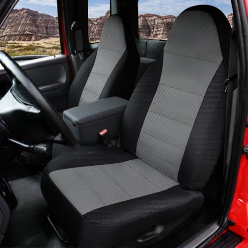 EDIETH 2Pcs Front 60/40 Cloth High Back Bench Seat Cover Compatible with Ford Ranger XLT 1998 1999 2000 2001 2002 2003-Without Console Cover-Gray