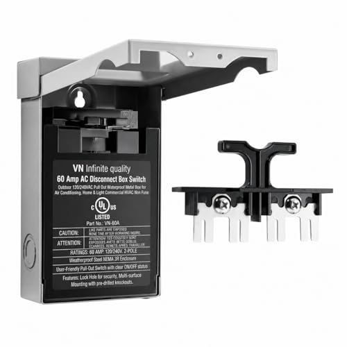 VN Infinite quality 60 Amp AC Disconnect Box Switch Outdoor 120/240VAC Pull Out Waterproof Metal Box for Air Conditioning, Home & Light Commercial HVAC Non Fuse