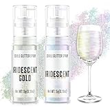 Edible Glitter Spray,2 Colors Iridescent & Iridescent Gold Food Grade Edible Glitter Set for Drink Cake...