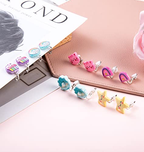 Niceight 35 Pairs Clip On Earrings For Girls Non Pierced Earrings For Teens Assorted Earrings Set For Little Girls Cute Flower Animal Rainbow Earrings #TOP3