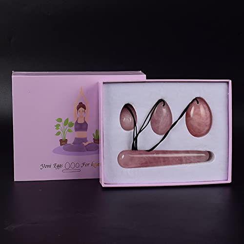 Natural Rose Quartz Yoni Egg Jade Eggs Women Kegel Exerciser Ball Crystal Yoni Wand Kegel Eggs,Eggs-Wand with Box