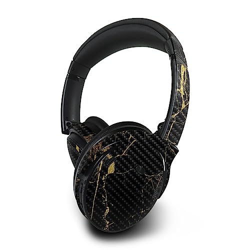 Image of MightySkins Carbon Fiber Skin Compatible with Bose QuietComfort 45 Headphones Black Gold Marble | Protective, Durable Textured Carbon Fiber Finish | Easy to Apply