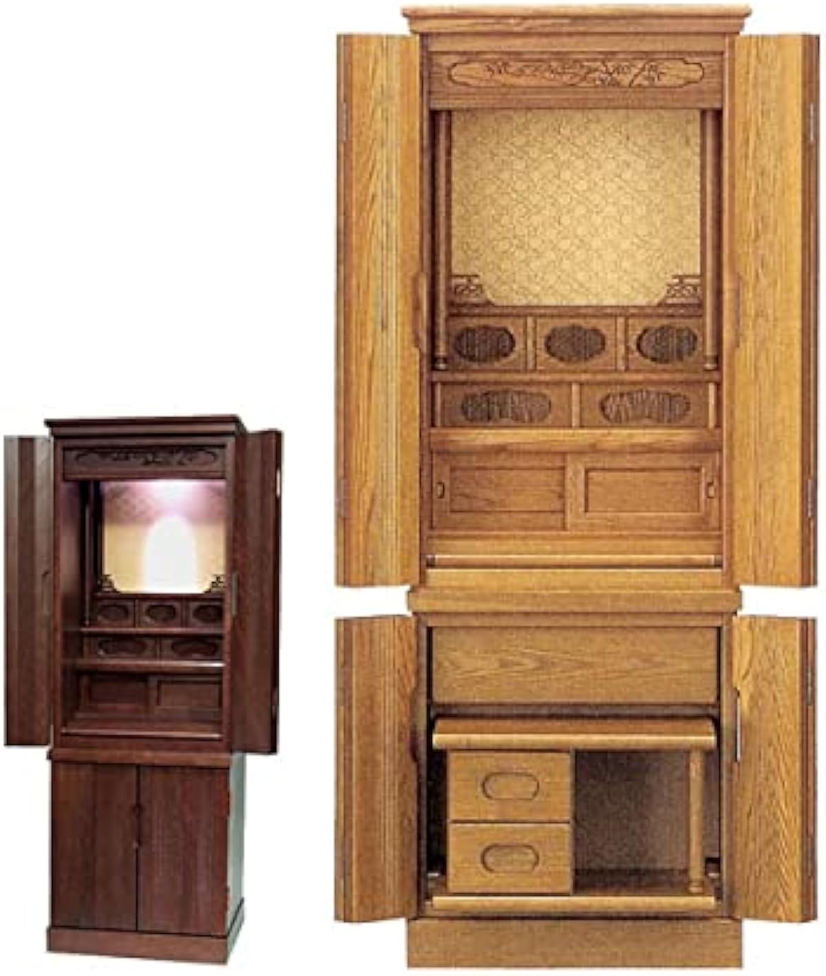 買取 京都 京仏壇はやし モダン仏壇 花水木 2 18号 ケヤキ色 アッシュ 無垢 Led ライト 経机付き 上下セット お手入れ品セット 東京銀座販売 Www Littleshopp Com