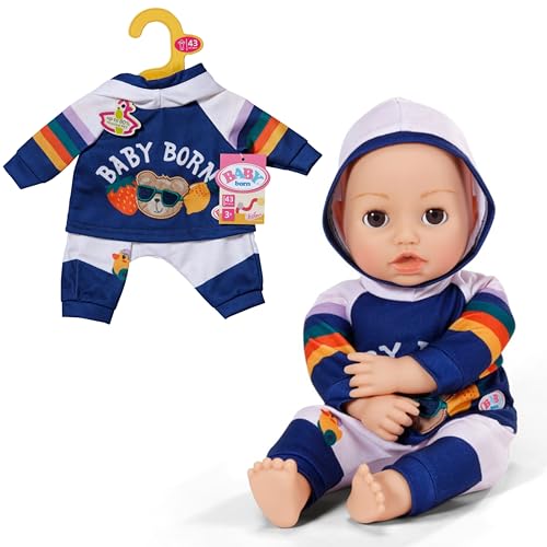 Baby Born Jogging Suit - With Navy Blue Hoodie Incl. Teddy Print & Grey Trousers - Premium Doll Accessories - Clothing Suitable For Dolls Of Size 43 C