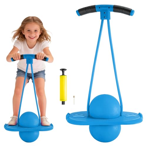 LN Cozy CORNE Pogo Ball for Adults Balance Jumping Ball with Adjustable Handle Quiet Indoor Fitness Pogo Jumper Anti-Slip Footboard Supports up to 100kg (Blue)