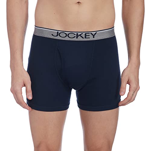 Image of Jockey Men's Super Combed Cotton rib fabric Boxer Briefs with Front Fly, Ultrasoft and Durable waistband (Pack of 2) 8009 Navy M
