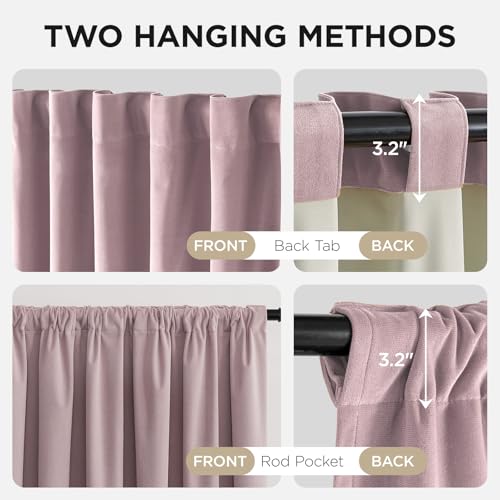 Image of Joydeco Rose Pink 100% Blackout Curtains 84 Inch Length 2 Panels Set, Black Out Curtain for Bedroom Living Room, Heavy Luxury Thermal Insulated Velvet Curtains Rod Pocket Back Tab, 52W x 84L