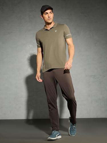 Image of TECHNOSPORT Men's Solid Slim Fit Polo Collar T-Shirt TECHNOCOOL+ Half Sleeve Button Polyester for Gym Running Workout UPF50+ Anti Odour