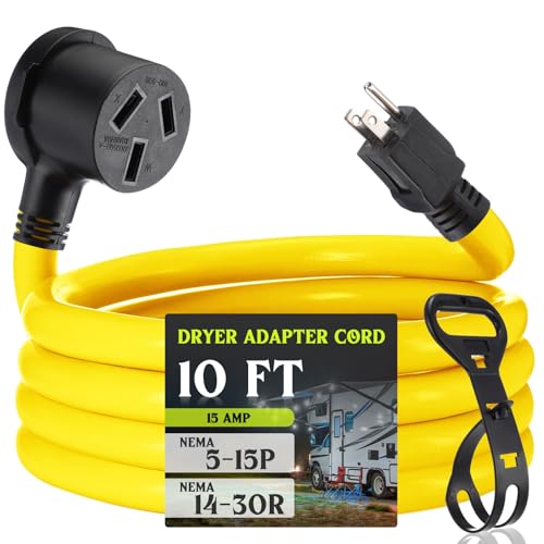 Kanayu 10 FT 5-15P to 10-50R 15Amp Dryer Adapter Cord Compatible Female Power Adapter 15 Amp 3 Prong Female Receptacle ONLY for 120V Device EV Power Cord by Kanayu - Used condition - US$19.12
