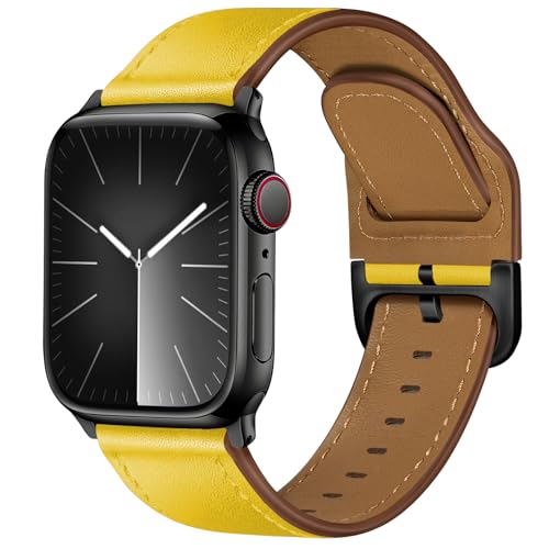 YALOCEA Compatible with Apple Watch Band 42mm 44mm, Genuine Leather Band Replacement Strap Compatible with iWatch Series 5 4 3 2 1 44mm 42mm, Brown
