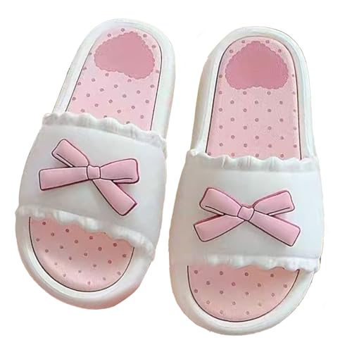 Shower Cloud Slippers Indoor Women's Slide Pink Sandals with Bow Slip on Comfortable Bathroom Removable Washable Insole
