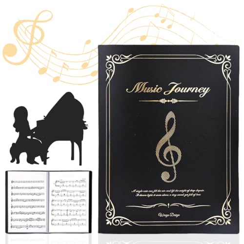 Raccoglitore Porta Spartiti Musicali Cartelle Portaspartiti Per Fogli In Formato A4 Impermeabile Cartella Per Spartiti Borsa Porta Documenti Musicale Con 40 Tasche 31X23 cm, Nero E Oro