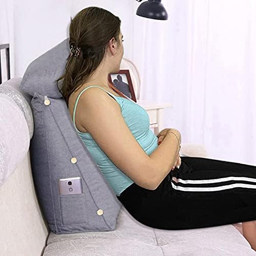 URMAGIC Reading and TV Pillow, Back Wedge Cushion Pillow with Adjustable Neck Pillow and Pockets,Home Bedrest Reading Pillow,Back Support Pillow,Bed Rest Cushion,Bed Wedge Pillow