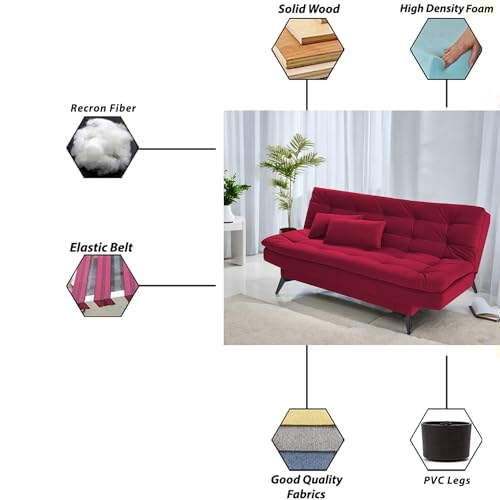 Image of Krancy 3-Seater Sofa Cum Bed for Living Room, Office & Home | Premium Fabric Sleeper Sofa Set with 1 Year Warranty | Comfortable Sofa for Guests, Lounge & Small Spaces | Red Colour