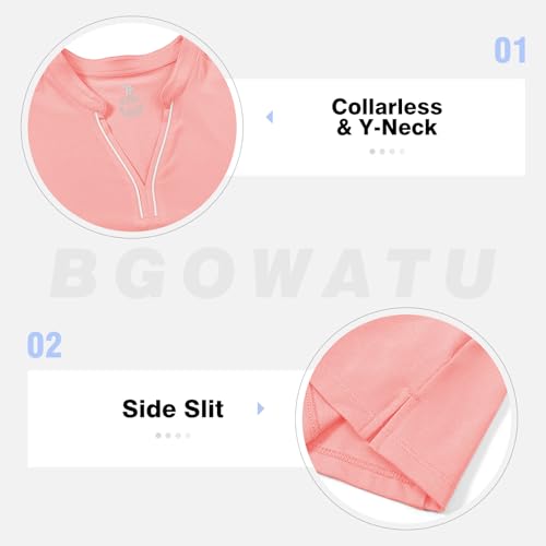Image of BGOWATU Women's Golf Polo Shirts Short Sleeve Collarless Y-Neck Tennis Tops Quick Dry UPF 50+ Workout Shirt Lightweight