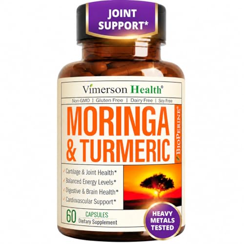 Moringa Capsules – 3-in-1 Turmeric Moringa Supplement with BioPerine (Black Pepper Extract) for Max Absorption – Potent 4:1 Moringa Oleifera Extract + Tumeric for Energy & Joint Support – 60 Capsules