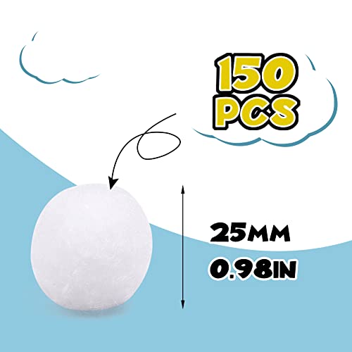 image for MORFEN 150 Pieces Pom Poms, 1 Inch White Craft Pom Poms, Fuzzy Pompom 