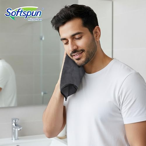 Image of SOFTSPUN Microfiber Hand & Face Wipes 20x30 Cms, 4 Piece Towel Set, 280 GSM (Grey) Super Soft & Silky for Hand, Face and Body - Hypoallergenic Sensitive Skin Wipes & Washcloths.