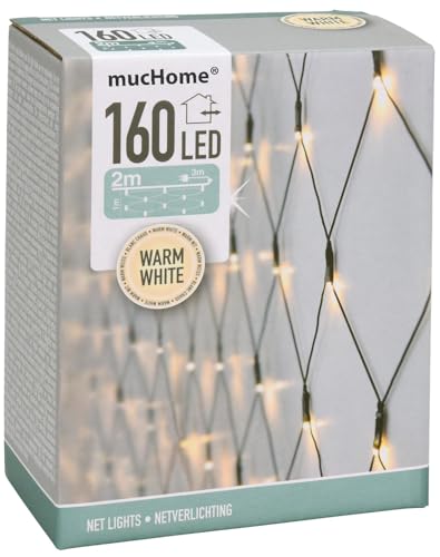 mucHome Lichterkette Lichternetz 160 LED warmweiß IP44, 2x1m Weihnachtsbeleuchtung mit Netzteil für Innen und Außenbereich Lichtervorhang Weihnachten (200cm - 160 LED)
