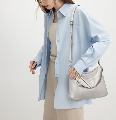 YALUXE Women's Genuine Leather Shoulder Bags Handbags Purses with Front Dual Magnetic Pockets, Detachable Shoulder Straps2