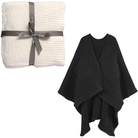 Knit Throw Blanket Super Soft Warm Blanket for Couch 50x60 Inches Cream Wearable Blanket Super Soft Feather Yarn Blanket Shawl with Pockets 58 in x 64 in Black Cover