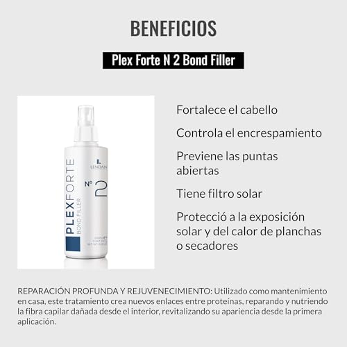 LENDAN - Tratamiento Reparador Cabello Dañado - Plex Forte Nº2 Bond Filler - 200 ml - Fortalece el Cabello - Nutre y Repara el Pelo Dañado - Preserva el Color - Protector Térmico - imagen 3