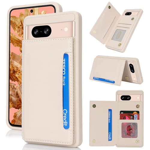 Étui portefeuille pour Google Pixel 8 beige avec porte-cartes RFID iCoverCase