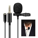 GEU Micrófono Solapa de Condensador Omnidireccional Lavalier Microphone 3.5mm Audio Jack con Parabrisas Audio Cables 150mm para Videoentrevistas Grabación Entrevista Podcasts Phone