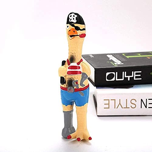 Screaming Rubber Chicken Dog Squeaky Toy, 8.5 Inch Tall, Latex Chew Molar Dog Toy (Pirate)