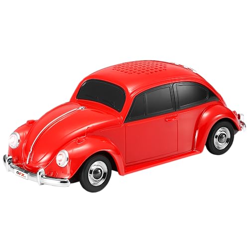 QFX Bluetooth 1960 Bug Retro - Altavoz de réplica de Coche, Altavoces de 3 Pulgadas, Enlace Manos Libres, micrófono Integrado, Radio FM y Luces LED de Fiesta,...