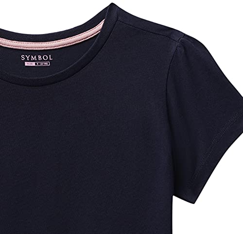 Image of Amazon Brand - Symbol Girl's Cotton Regular Fit T-Shirt (PAG 504 Navy & Pink 6-7 Years)