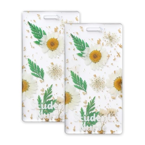 Porte-badge horizontal floral en résine lot de 2 blanc PATIKIL