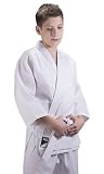 Ippon Gear Set Beginner Kinder Judoanzug / MMA / Karate / Jiu Jitsu / Kampfsport Anzug inkl Gürtel [Größe 120 I Gummizug & Schnürbund an der Hose I 190gr/m2 Stoffdichte] weiß