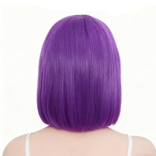 Image of Rose bud Purple Wig Bob Straight 12 Inch Short Hair Cosplay Wigs for Women Costume Party Halloween